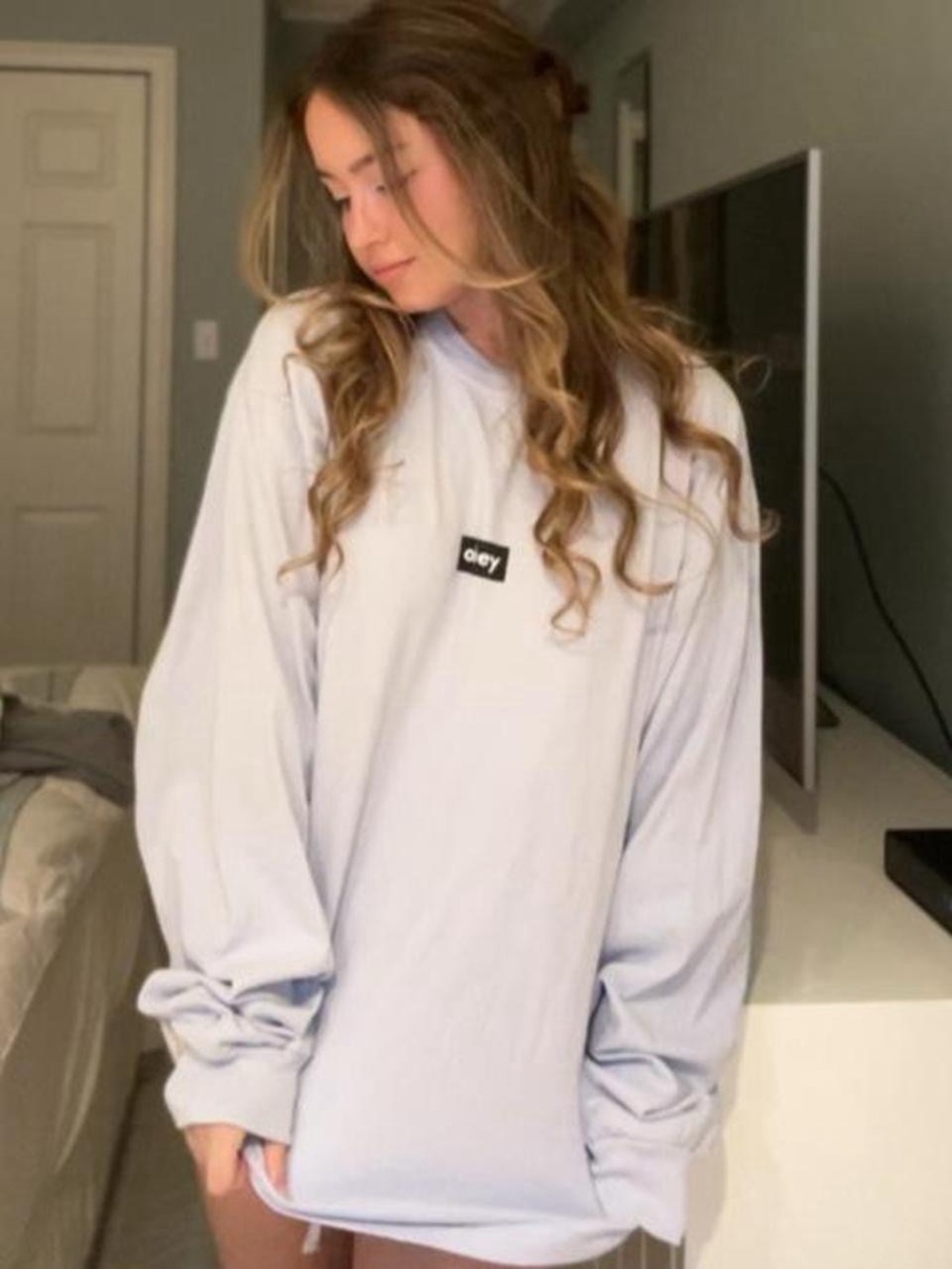 Obey Light Blue Oversized Crewneck Sweater